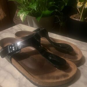 Birkenstock Black Patent Leather Cork Sole Sandals